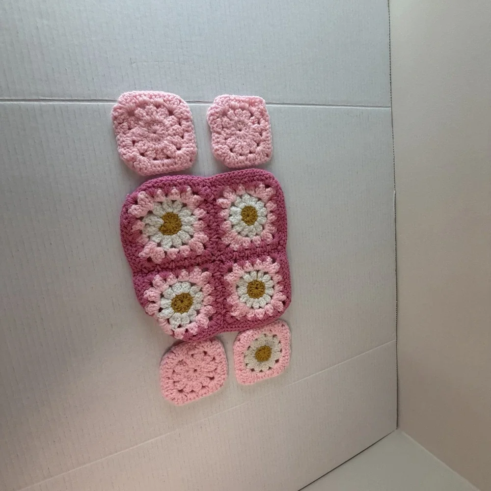 Lot of 5 Hand Crochet Pink Floral Doilies Barbiecore